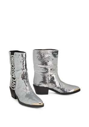 Moschino sequin-embellished logo-print boots - Silver
