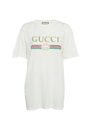 Gucci Pre-Owned logo-print distressed T-shirt - Neutrals