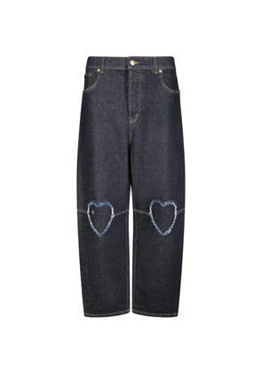 Moschino heart-motif frayed-detail wide-leg jeans - Blue