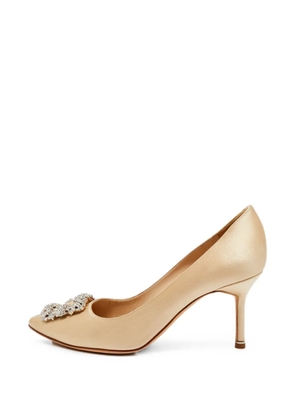Manolo Blahnik Hangisi crystal-buckle heeled pumps - Neutrals