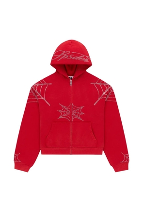 SP5DER rhinestone-embellishment hoodie - Red