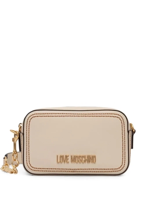 Love Moschino logo-lettering contrast-stitch crossbody bag - Neutrals