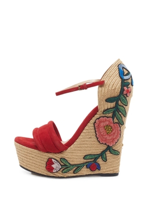 Gucci Pre-Owned floral-embroidered wedge sandals - Neutrals