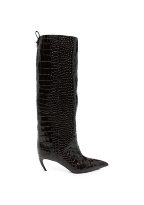 The Attico Lea croc-effect leather knee-high boots - Brown