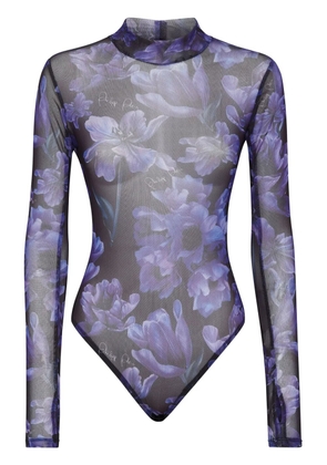 Philipp Plein floral-print long-sleeved bodysuit - Black