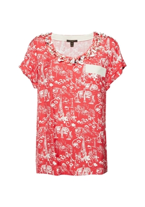 Louis Vuitton Pre-Owned Paris art-print bead-embellished blouse - Red