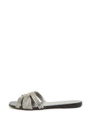 Gina croc-embossed crystal-embellished flat sandals - Black