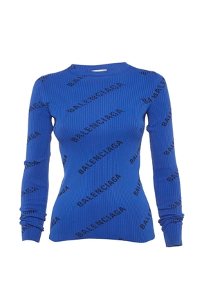 Balenciaga Pre-Owned logo-print rib-knit sweater - Blue