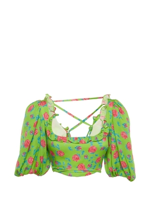 Miu Miu Pre-Owned rose-print crop top - Green