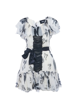 D&G PreOwned bow-print ruffled silk mini dress - Neutrals
