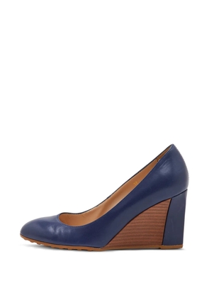 Tod's Vintage blue leather wedge pumps