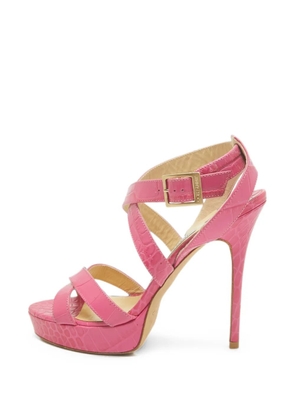 Jimmy Choo Pre-Owned Lottie croc-embossed leather heeled sandals - Pink