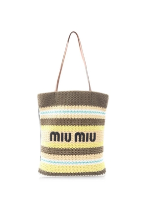 Miu Miu Pre-Owned 2010s logo-lettering striped tote bag - Green
