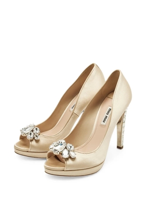 Miu Miu Pre-Owned crystal-embellished platform pumps - Neutrals