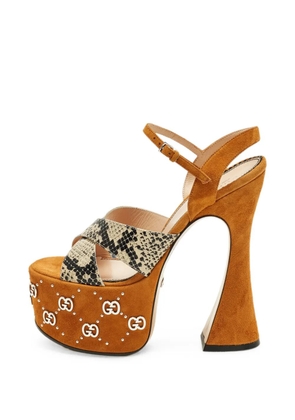 Gucci Pre-Owned Interlocking G snakeskin-effect heeled suede sandals - Brown
