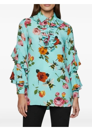 Gucci Pre-Owned floral-print ruffled blouse - Green