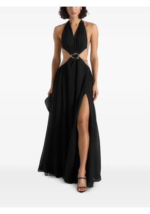 Manière De Voir June in black chain-belt cut-out georgette halter maxi dress