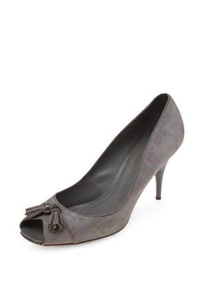 Tod's Vintage embellished fringe peep-toe suede pumps - Grey