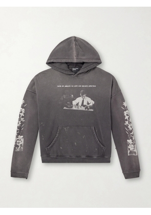 Enfants Riches Déprimés - Head Against The Bars Distressed Printed Cotton-Jersey Hoodie - Men - Gray - S