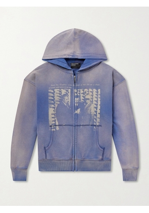 Enfants Riches Déprimés - Daughter's Distressed Printed Cotton-Jersey Zip-Up Hoodie - Men - Blue - S