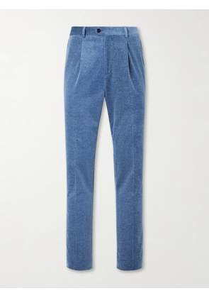 Brunello Cucinelli - Straight-Leg Pleated Cotton-Velvet Suit Trousers - Men - Blue - IT 46