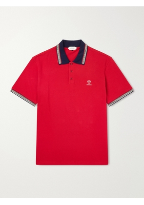 Versace - Logo-Embroidered Cotton-Piqué Polo Shirt - Men - Red - S