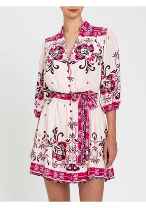 TWINSET U & B Linen Blend Chemisier Dress with Ethnic Print