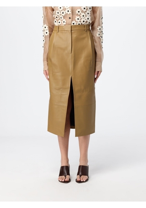 KHAITE Mid-Rise Leather Midi Pencil Skirt with Front Slit