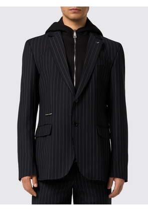 PHILIPP PLEIN Slim Fit Pinstripe Single-Breasted Blazer with a Hood