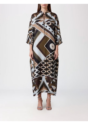 PUCCI Geometric Print Silk Midi Kaftan with Mandarin Collar