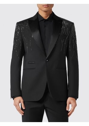 PHILIPP PLEIN Single-Breasted Crêpe Blazer with Peak Lapels and Rhinestone Embroidery