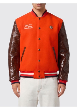 PHILIPP PLEIN Two-Tone Crocodile-Effect Calfskin Leather Varsity Bomber Jacket