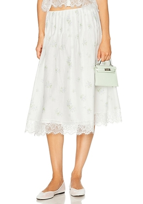 LPA Everly Midi Skirt in Blue Floral - White. Size L (also in XXS, XS, S, M, XL).
