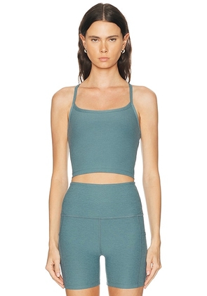 Beyond Yoga Spacedye Slim Racerback Cropped Top in Storm Heather - Green. Size S (also in XS, M, L).