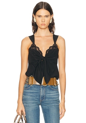 Chloe Tie Front Tank Top in Black - Black. Size 38 (also in ).