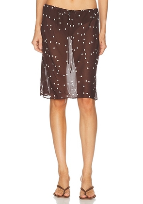 EAVES Malene Midi Skirt in Chocolate Dot - Brown. Size M (also in XXS, XS, S, L, XL).