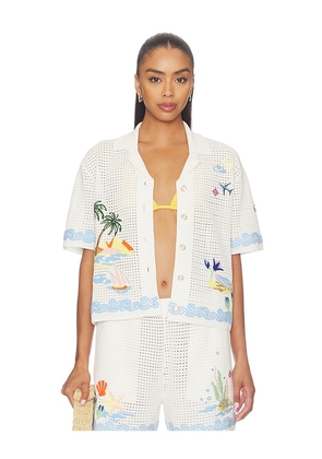 Casablanca Oasis Crochet Beach Shirt in White. Size L. Also in XS, S, M.