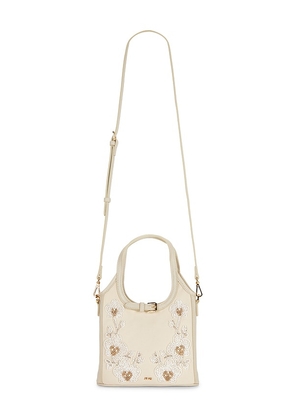 JW PEI Brooke Mini Belted Embellished Orchid Beaded Top Handle Bag in Ivory.