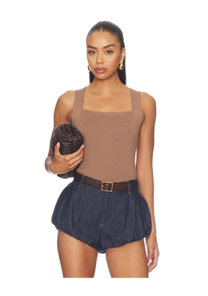 Good American The Rib Strappy Tank Top in Brown. Size L. Also in M, S, XS.