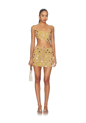 MORE TO COME Shifra Crochet Mini Skirt Set in Beige. Size L. Also in XS, S, M.