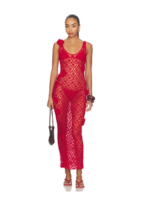 MORE TO COME Tiria Crochet Maxi Dress in Red. Size L. Also in M, S, XS.