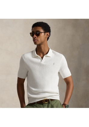 Rib-Knit Cotton Johnny-Collar Polo Shirt