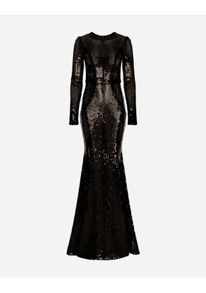 Dolce & Gabbana Long Sequined Dress With Corset Detailing - Woman Dresses Black 42