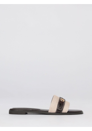 TORY BURCH Romy Canvas and Leather Slippers