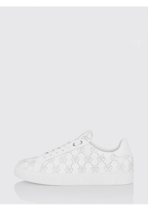 PHILIPP PLEIN Carson Leather Sneakers with Rhinestone Hexagon