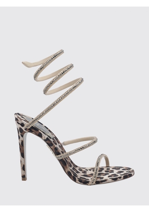RENE CAOVILLA Cleo Animalier Print Satin Sandals with Snake Strap and Crystals