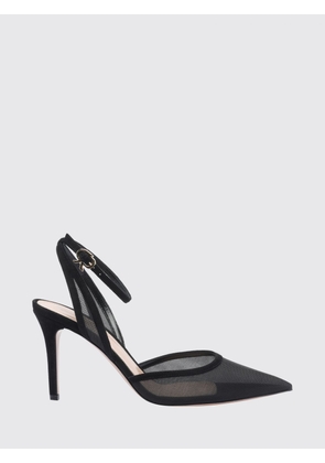 GIANVITO ROSSI Mesh and Suede Court Shoes with Ankle Strap and Ribbon Logo