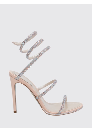 RENE CAOVILLA Cleo Fabric Sandals with Rhinestones and Spiral Snake Strap