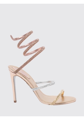 RENE CAOVILLA Cleo Laminated Fabric Sandals with Rhinestones and Snake Strap