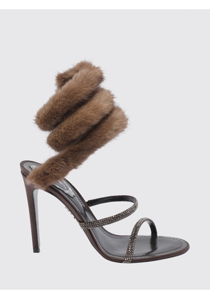RENE CAOVILLA Lindsey Satin Sandals with Crystals and Stiletto Heel